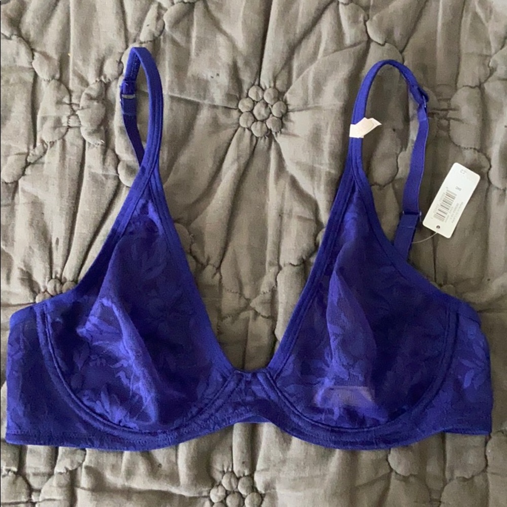 Blue plunge bra